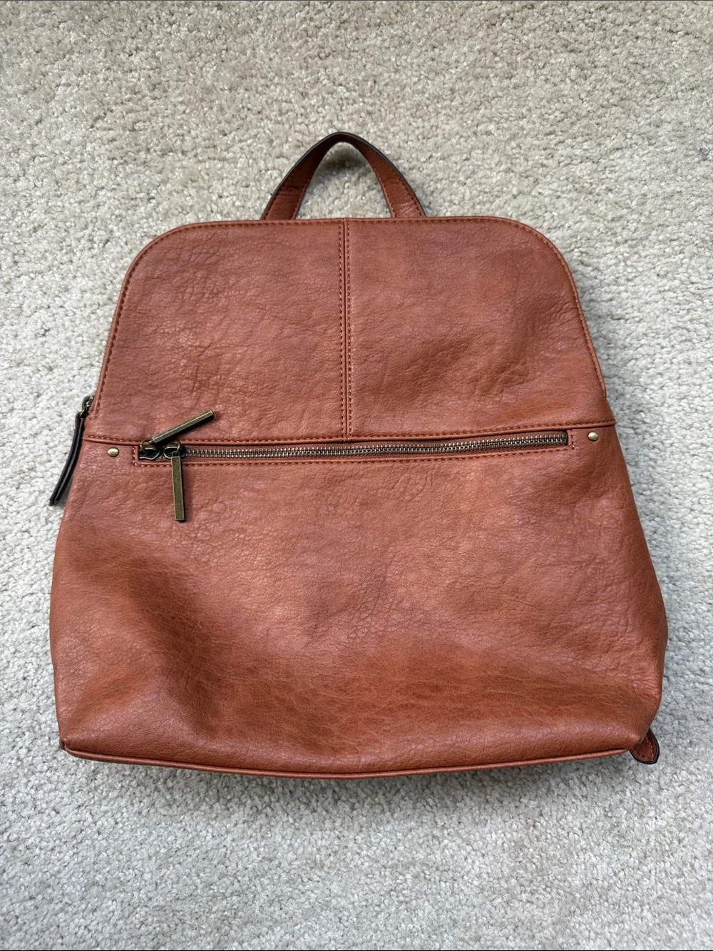 Market & Spruce Dara Zipper Cognac Faux Leather Backpack